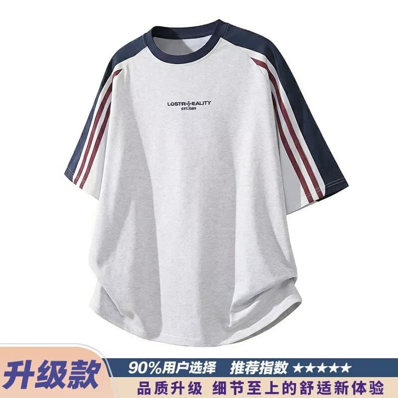 2026 New American Three-Stripe Short Sleeve T-Shirt for Men Summer Heavyweight Daily Commute Couple Contrast Half Sleeve