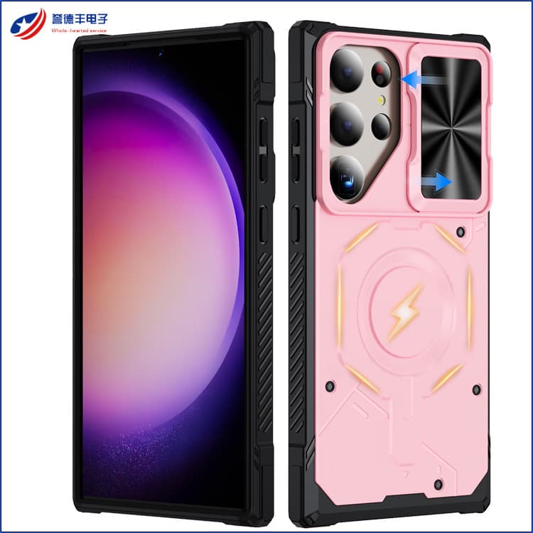 In Stock New Mecha Magnetic Phone Case for Samsung S23 Ultra, Strong Magnetic Push Window Wireless Charging CASE