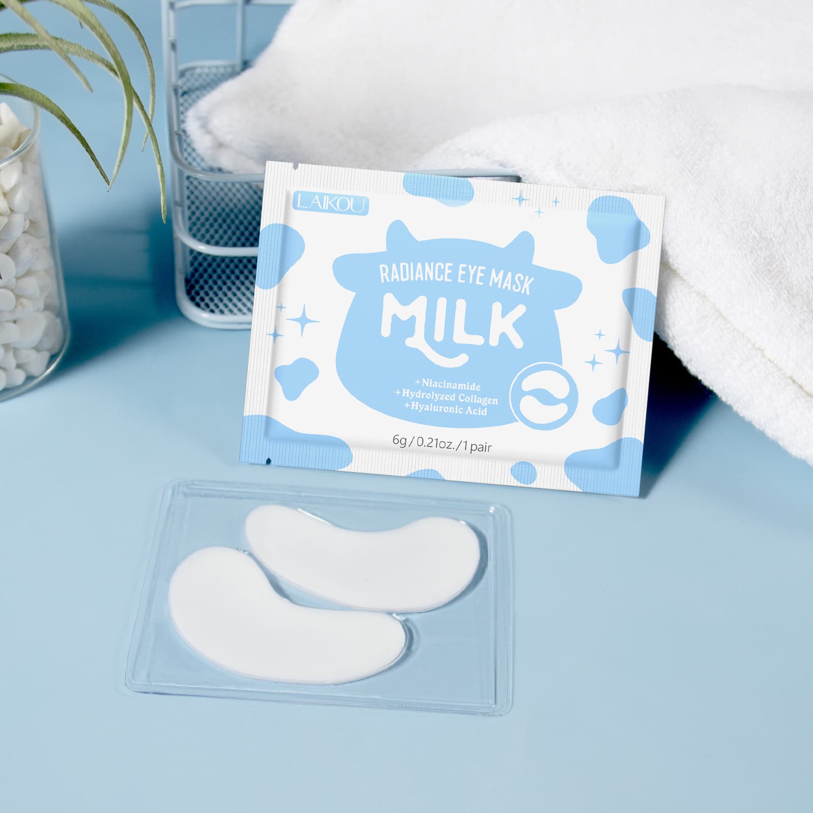 Amazon Cross-border LAIKOU Milk Moisturizing Single Eye Mask Patch 6g, Hydrating and Moisturizing Manufacturer In-Stock Eye Mask