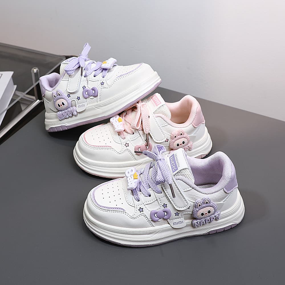 New EVA lightweight microfiber leather girls' shoes wholesale, Korean style white sneakers, children's skate shoes, big kids' sports shoes 3487