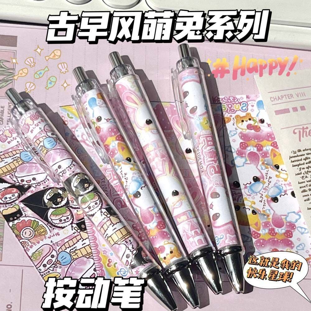 Vintage-Style Cute Rabbit Retractable Pen Black Durable Affordable Student Exam Essential Smooth Black Pen