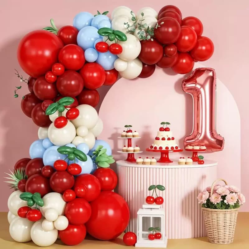 Red Cherry Theme Wedding Balloon Birthday Balloon Decoration Set, Wedding Anniversary Grand Opening Balloon Arch Decor