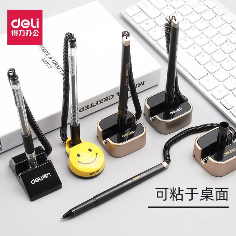 Deli desk pen front desk pen carbon pen 0.5mm office gel pen counter desktop can be pasted and fixed with rope pen
