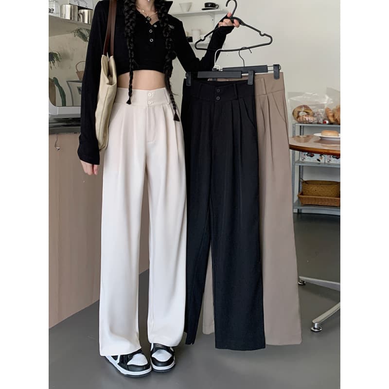 [In Stock, Real Zipper] Women's Casual Wide-Leg Pants, Spring 2025 New High-Waist Slimming Loose Straight-Leg Trousers