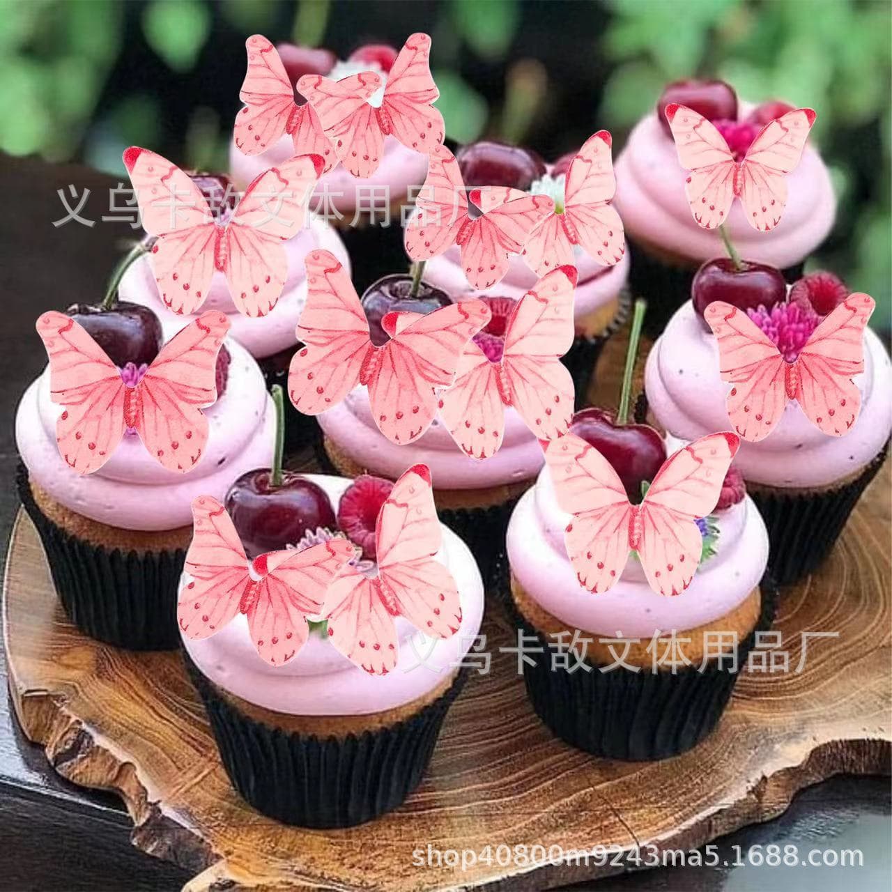 Cross-border exclusive for Amazon hot-selling pink butterfly rice paper print birthday cake decoration butterfly sticker wholesale