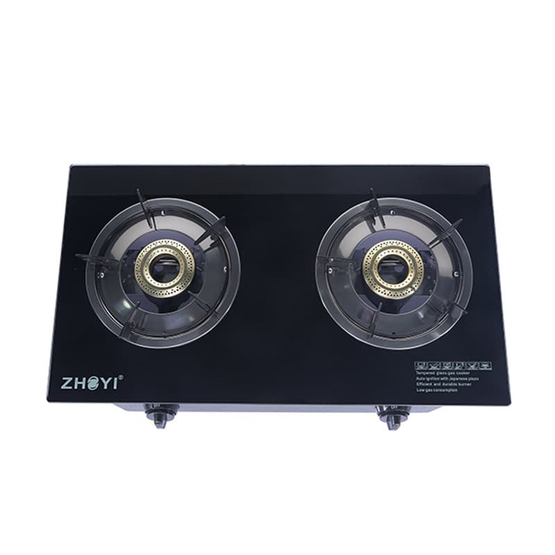 Cross-Border Foreign Trade Tempered Glass Panel Two-Burner Gas Stove with Stainless Steel Base Shell Gas Stove Factory Supply