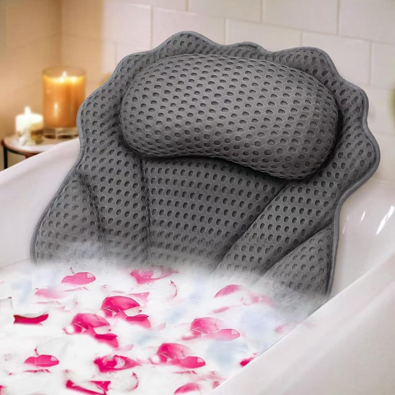 Single bathtub backrest with pillow and suction cups, cross-border supply for hotel bathroom bathing, anti-slip bathtub cushion.