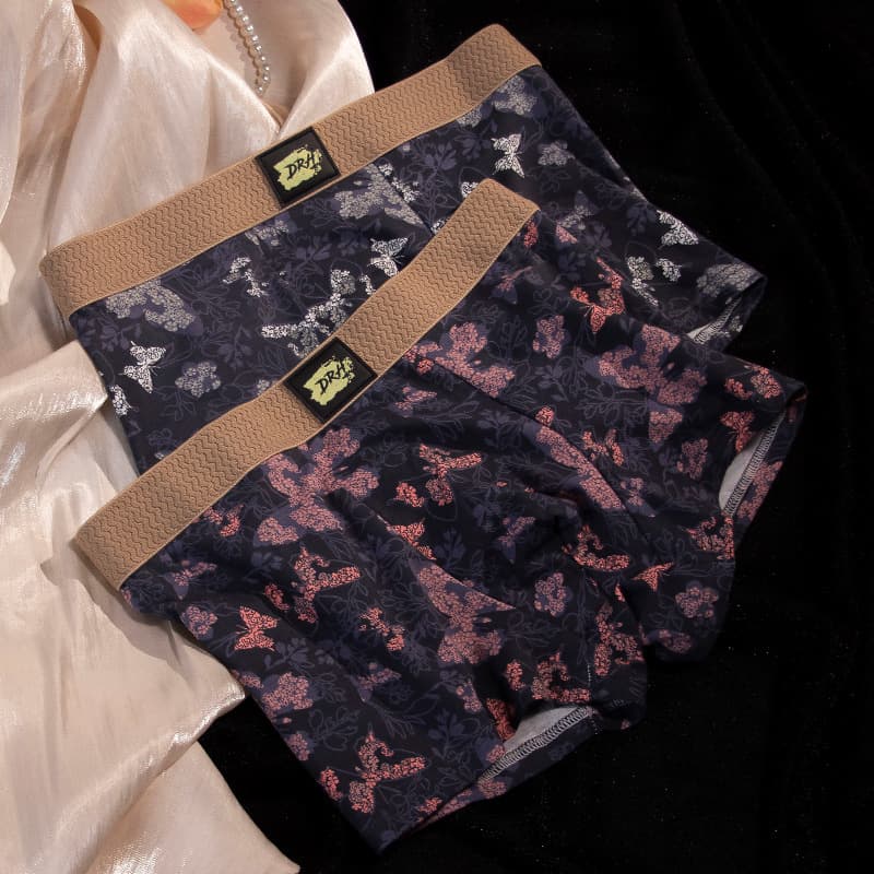 Men's Cotton Boxer Briefs with Butterfly Print, Antibacterial Crotch, Breathable, Mid-Rise, Premium Quality