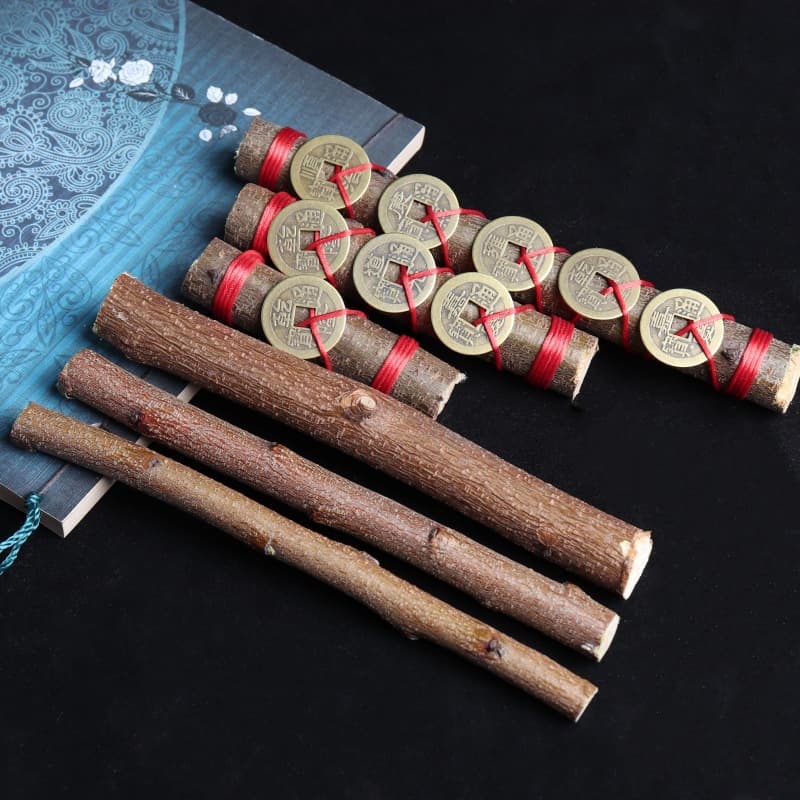 Feicheng peach wood southeast branch, infant and toddler protective peach tree branch, old peach wood branch pendant, gourd, five emperor coins ornament