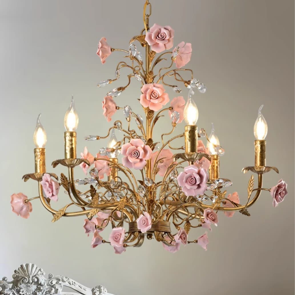 French retro pastoral chandelier rose clothing store guest restaurant candle light American country children's room bedroom light