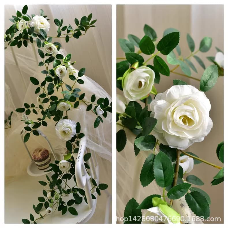 Artificial Rose Vine Fake Flower Rattan Plastic Flower for Ceiling Air Conditioning Pipe Balcony Decoration