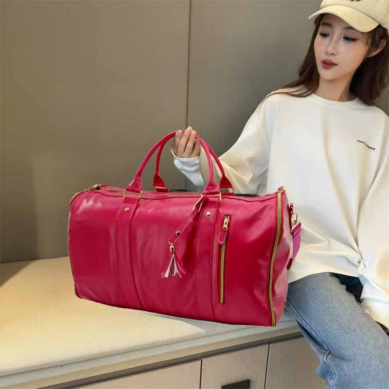 Hand-held lightweight travel portable clothing bag large PU leather duffel bag women's fashion crossbody bag