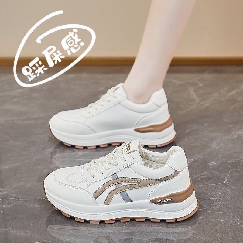 Women's Running Shoes Spring 2026 New Style Versatile Leather Upper Thick Sole Lightweight Casual Sneakers Agam Shoes
