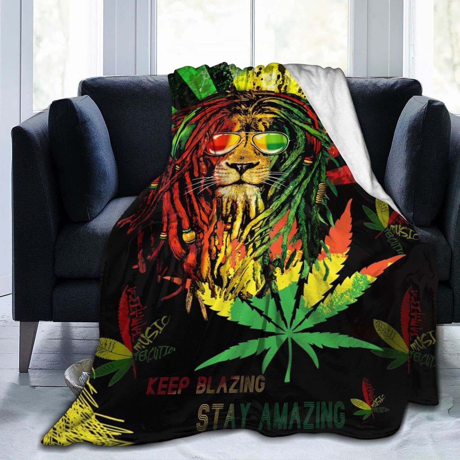 Cross-border cannabis Jamaican Lion Sofa Cover Lunch Blanket Flannel Home Warming Blanket Factory Direct Sales