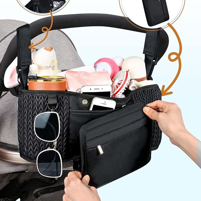Amazon Hot Selling Neutral Stroller Storage Rack with Insulation Cup Holder Diaper Storage Baby Stroller Storage Rack