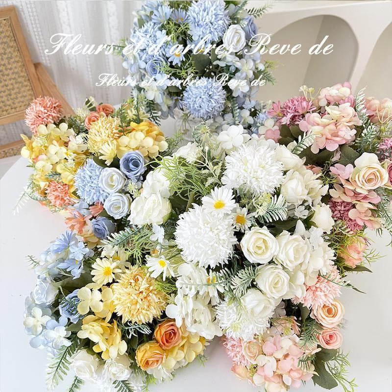 Fake flowers, realistic bouquets, fresh brushed roses, silk flowers, plastic dried bouquets, wedding decorations