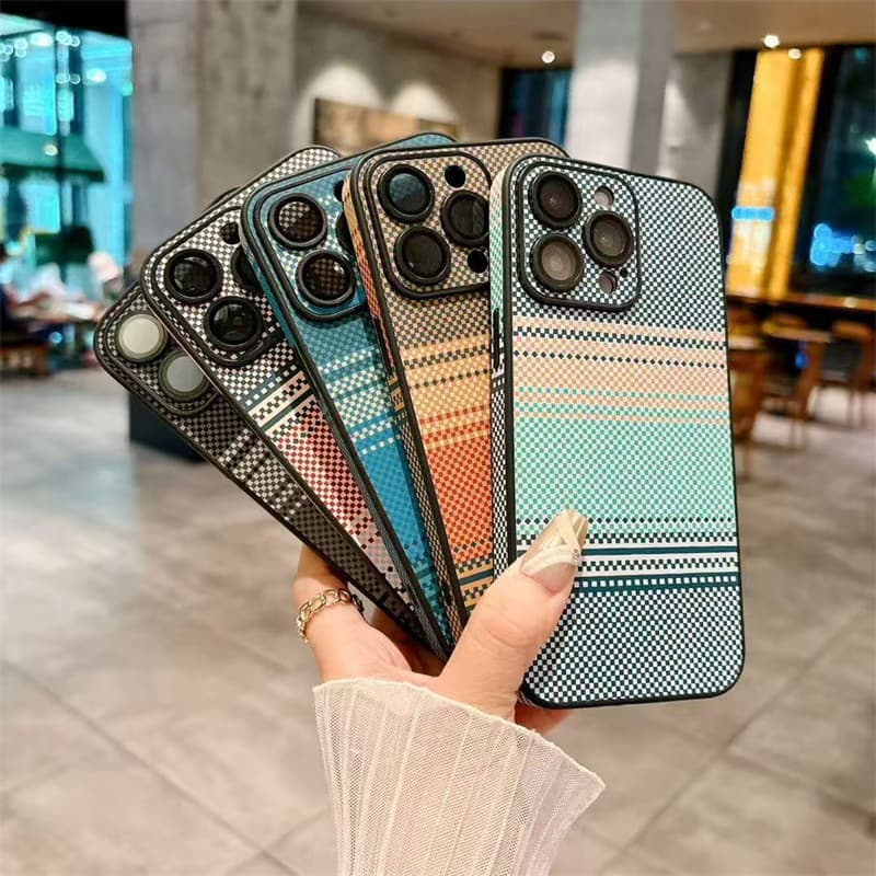 Apple iphone17pro carbon fiber pattern side sticker phone case 15Pro leather 16pro sunset stripe 14pro