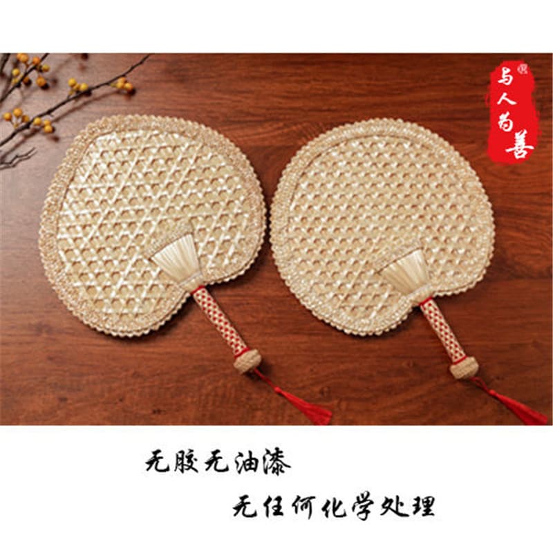 Hand-woven straw fan, large palm leaf fan, antique style, hand-cranked, colorful fan for babies, infants, and the elderly.
