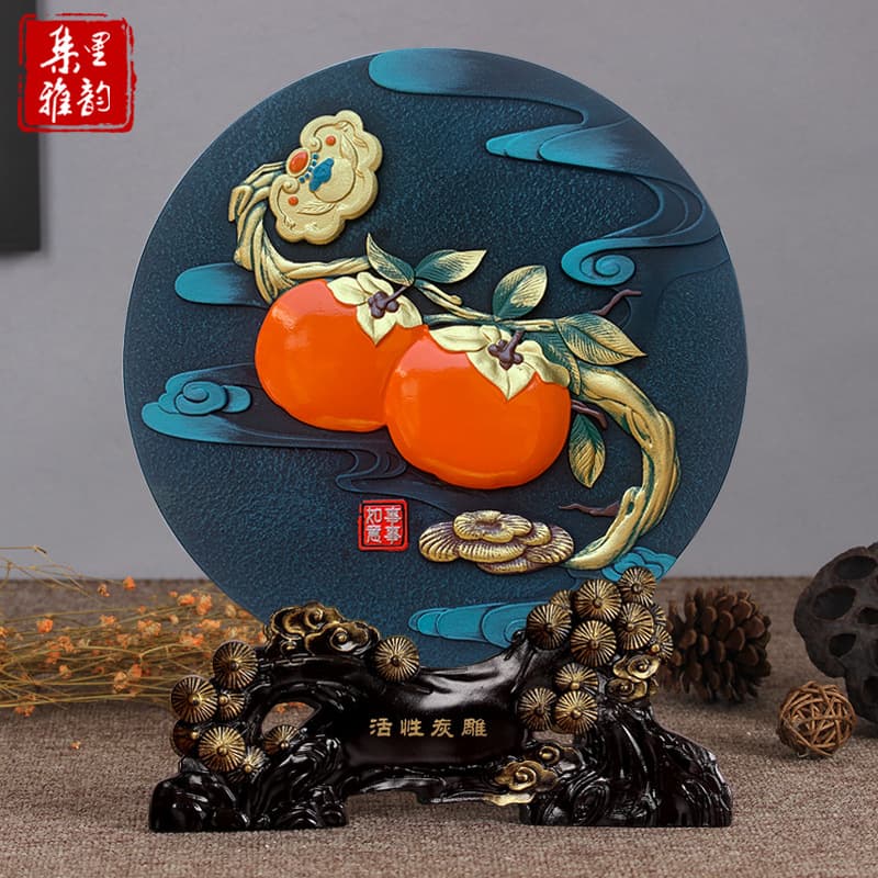 New Home Gift, Housewarming Decoration, Everything Goes Well Persimmon Ornament, New Chinese Style Moving-In Celebration Present