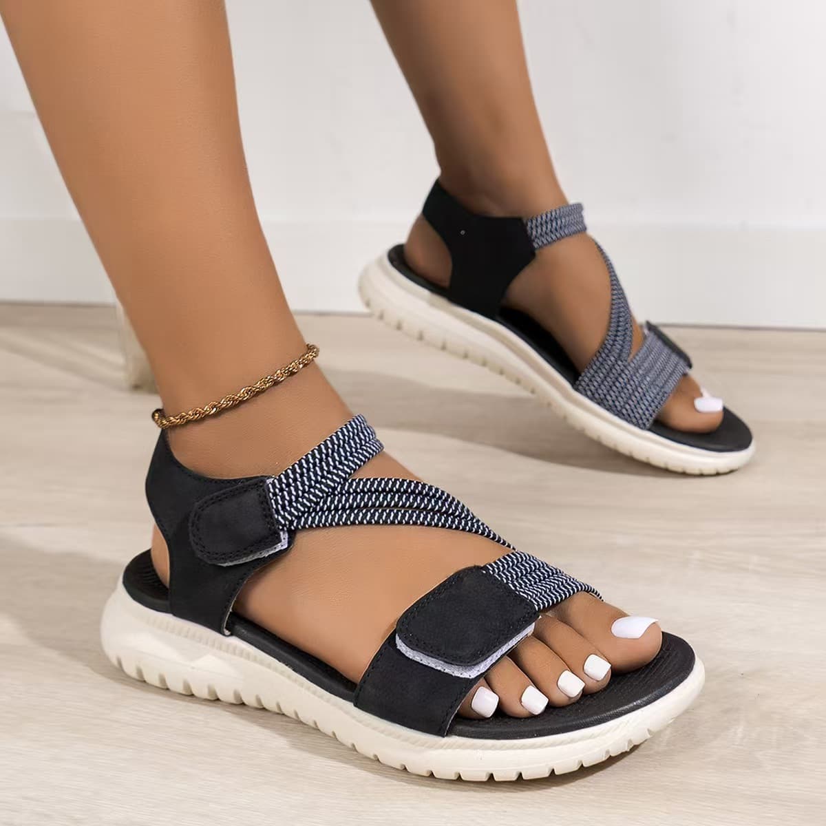 H1109-A2 Amazon 2024 New Summer Sandals for Women, Lightweight Sports Style, Comfortable Elastic Large Size Sandals