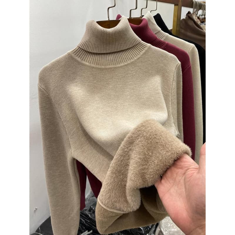 European lazy style high collar plus velvet thickened sweater for women in autumn and winter with one-piece velvet warm base sweater top