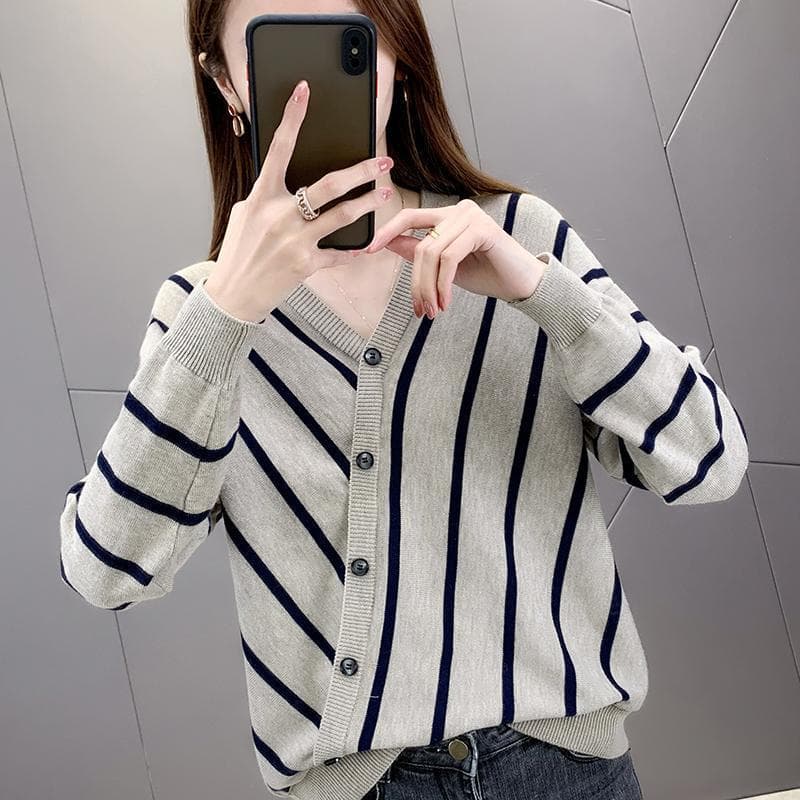 Year Spring/Autumn New Style European Station Collar Stylish Sweater Fashion Knitted Top Inner Wear Striped Base Shirt