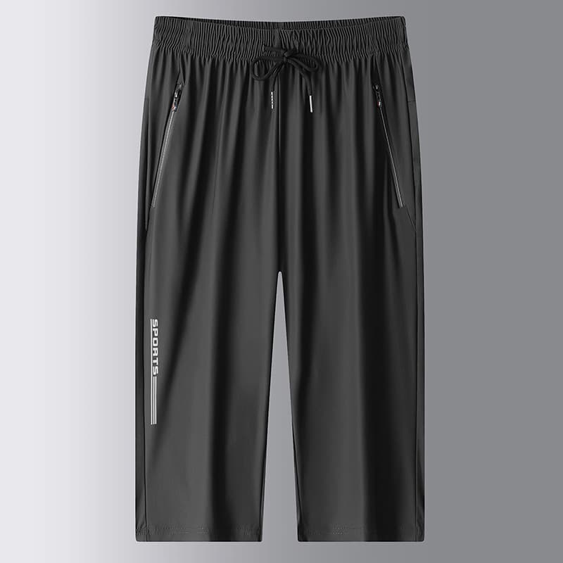 Summer Ice Silk Cropped Pants for Men, High Elasticity, Lightweight, Breathable, Large Size, Loose Fit, Sports Casual, Quick-Dry, Air-Conditioned Men's Pants