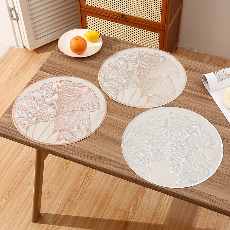 Cross-border French Style Round PVC Placemat Creative Ginkgo Leaf Light Luxury Restaurant Heat Insulation Mat Anti-scalding Advanced Western Placemat