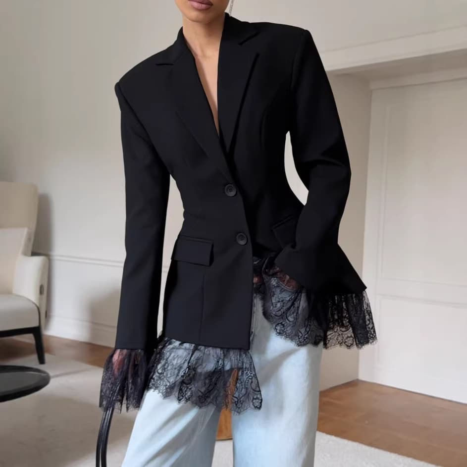 Amazon New Premium Fitted Waist Lace Patch Blazer Stylish Elegant European and American Design