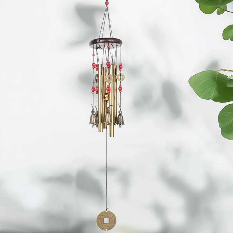 Cross-border Hot Selling 4-Tube Solid Wood Metal Antique Bronze Fortune Wind Chime Home Decoration Courtyard Decoration Wholesale