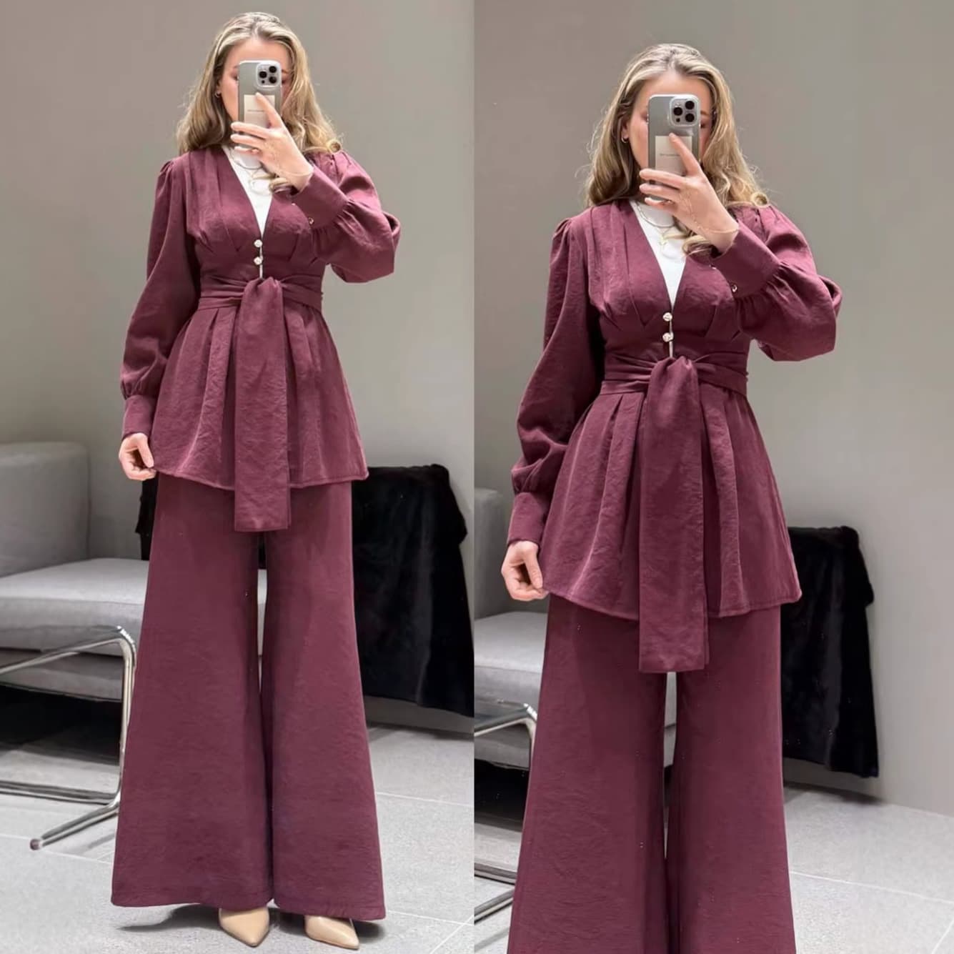 2026 Summer New European and American Amazon Cross-border Export Women's V-Neck Cardigan Tie Long Sleeve Top Wide Leg Pants
