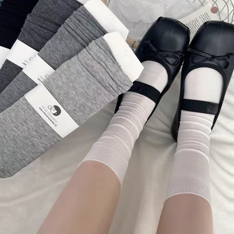 Women's Mid-Calf Socks for Spring and Summer, White Long Socks, Miu Style, Pure Cotton, Seamless Toe, Anti-Sagging, Korean Simple Design