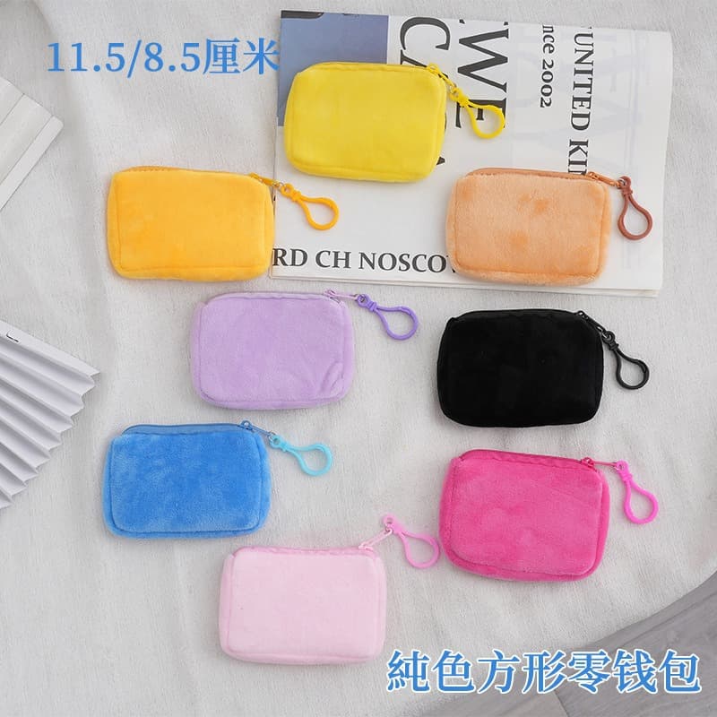 Solid Color Square Coin Purse Candy Color Plush Mini Backpack Earphone Case Simple Cute Coin Bag Backpack