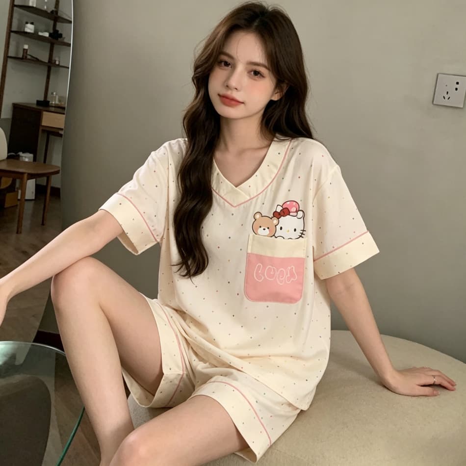 Silk-like Women's Summer Pajamas Thin Comfortable Short Sleeve Shorts Ice Silk Homewear Set Pajamas