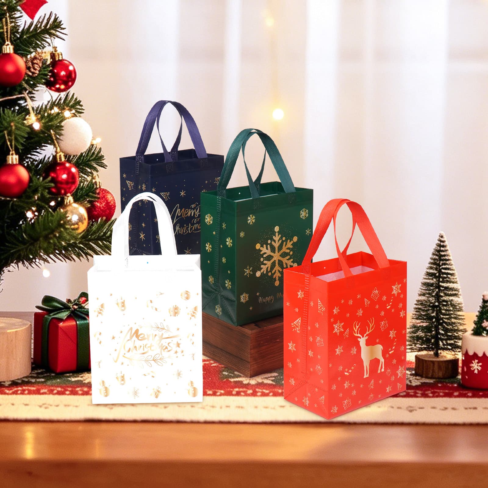 Cross-border Black Christmas Non-woven Shopping Bag Printed Gift Bag Party Favor Bag In Stock Customizable