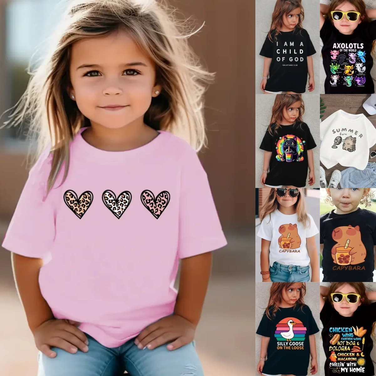 2025 Cross-Border Short Sleeve New Kids Short Sleeve T-Shirt Girls T-Shirt Boys Short Sleeve Children's Clothing Amazon AliExpress