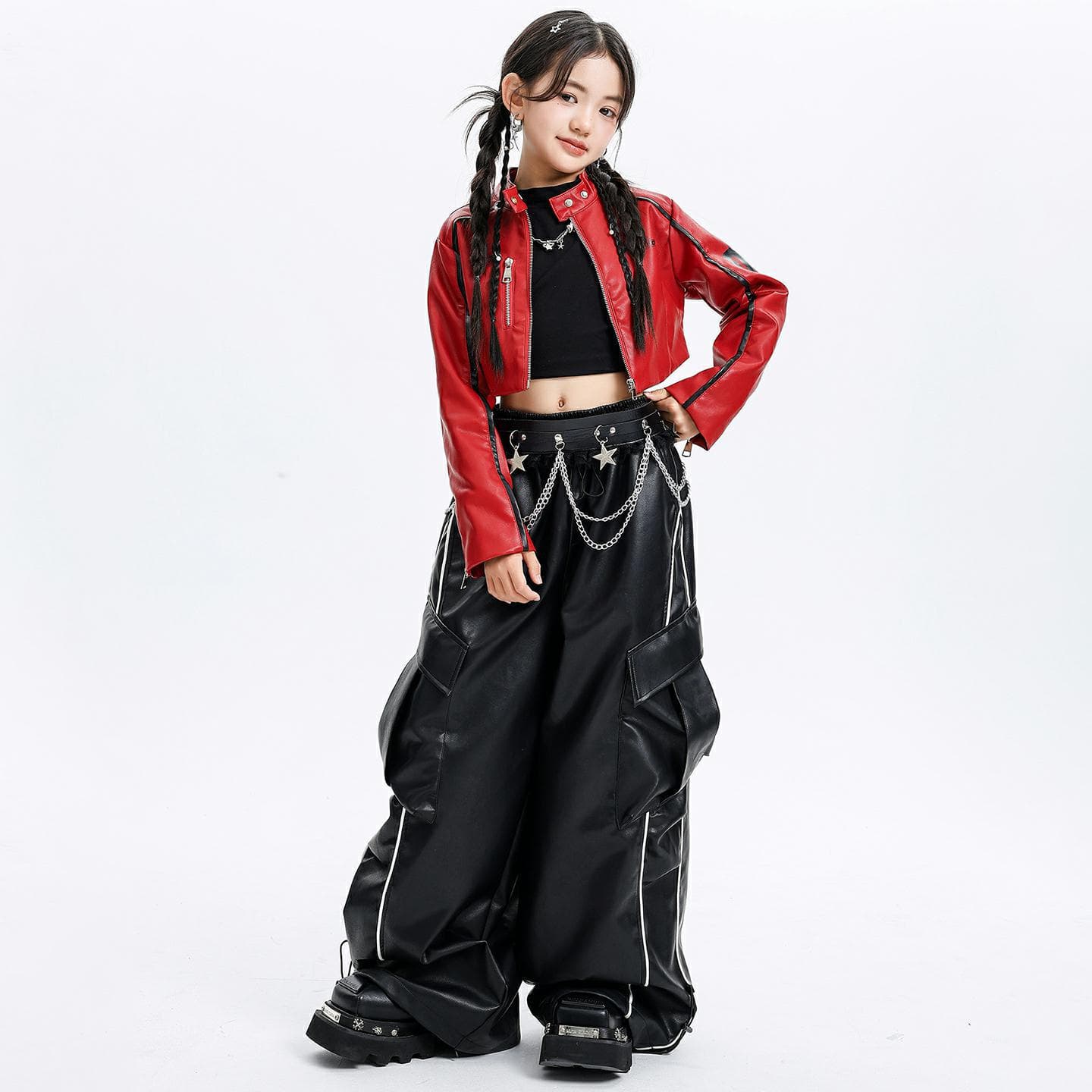 Jazz Dance Girl Hip Hop Long Sleeve Jacket Children's Dance Costume for New Year Street Dance Performance