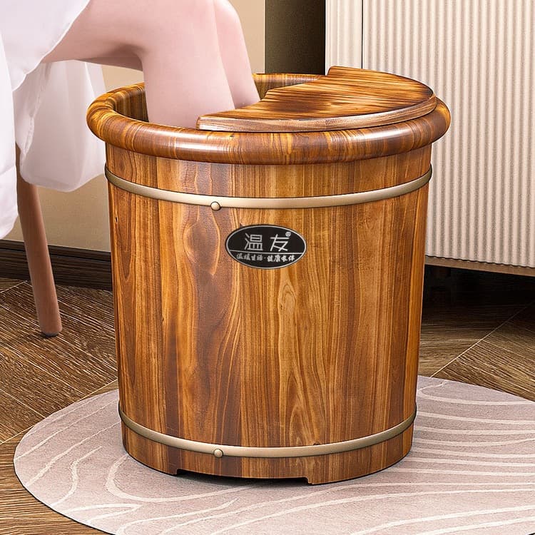 Carbonized Wood Foot Soaking Tub for Lower Leg, Solid Wood Foot Basin with Heat Retention for Health and Home Use