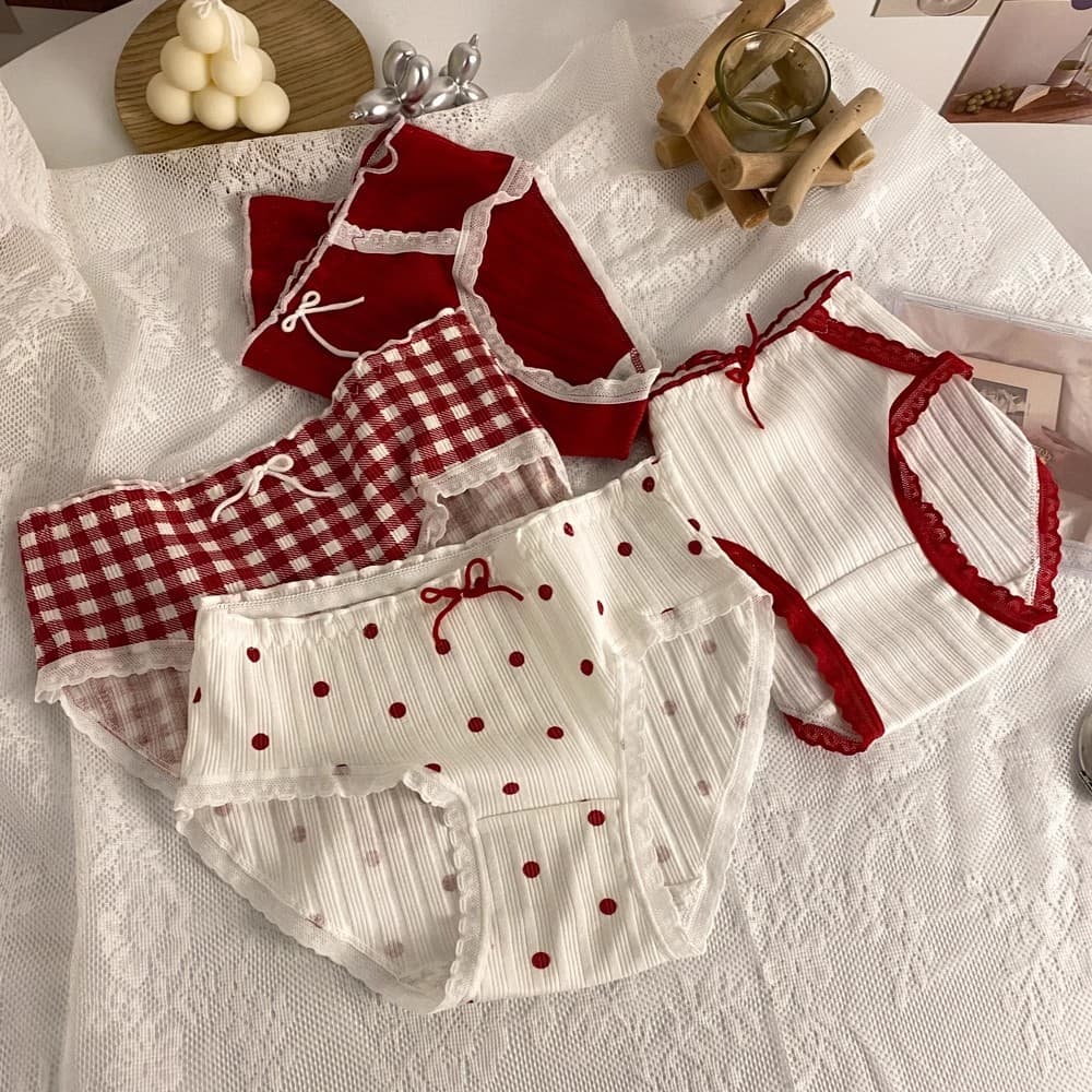 Naishuer Benming Year Big Red Pure Cotton Lace Teen Mid-Waist New Year Wedding Pure Desire Women's Triangle Panties