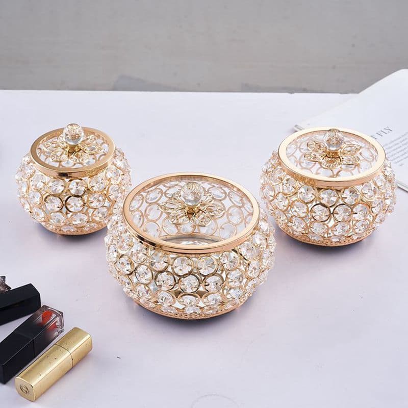 New Luxury Crystal Glass Jewelry Box with Lid for Lipstick, Necklace, Ring Storage, Decorative Ornament