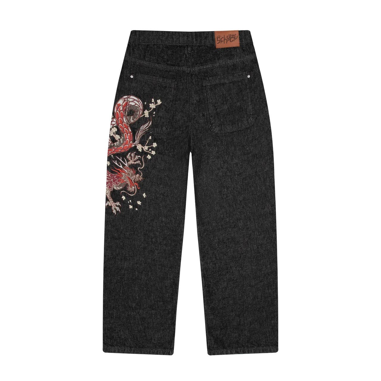 derschutze Vintage Retro Sakura Embroidery Straight Leg Jeans Unisex Streetwear Trend Cross-Border