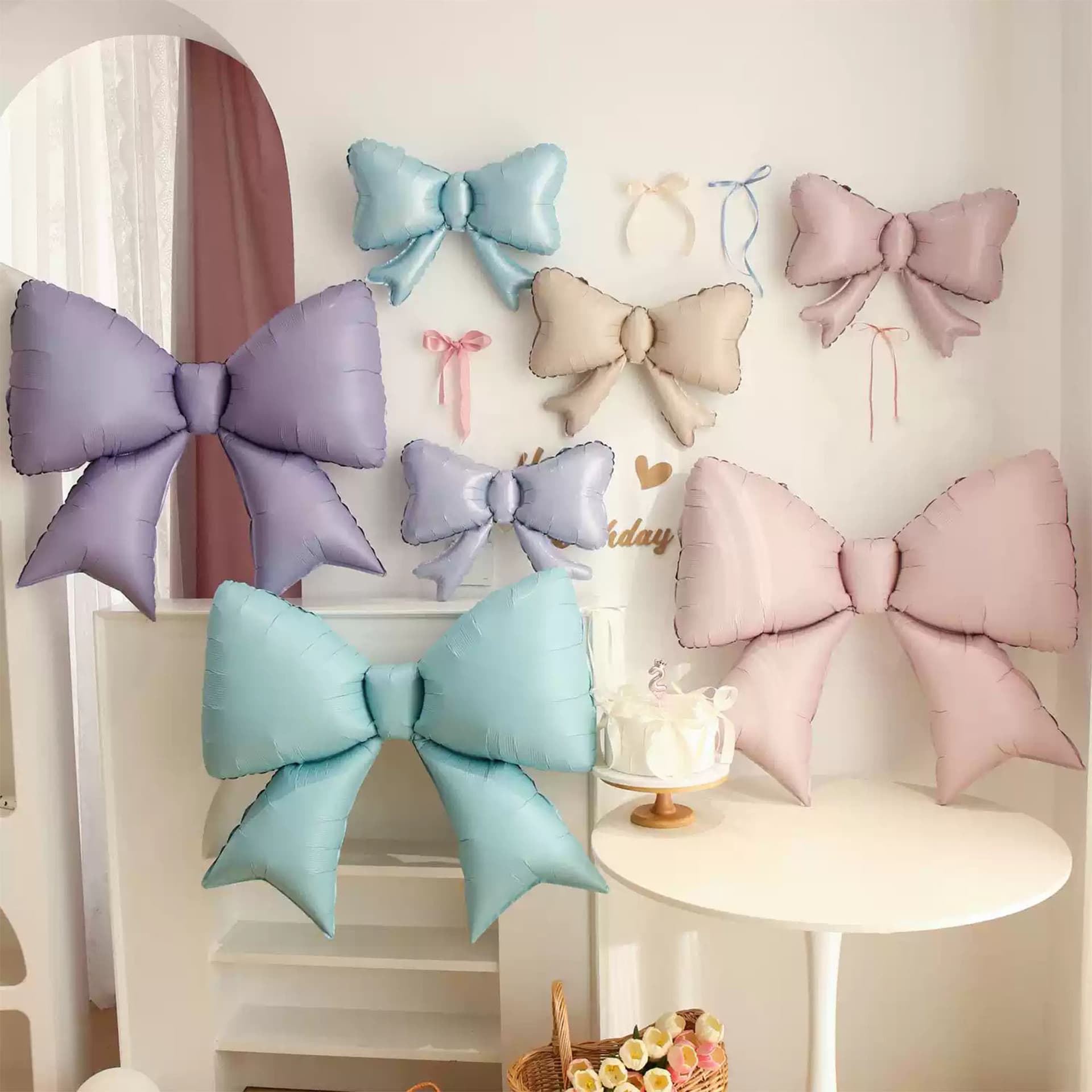 Trendy Ins-style pink large bow balloon for first birthday party decoration scene setup photo prop
