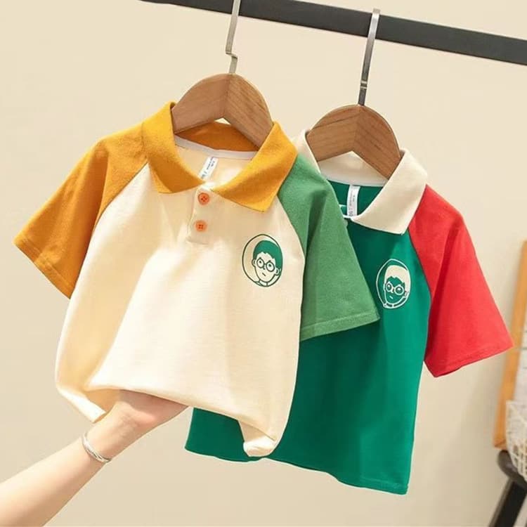 2023 New Style Korean Children's T-shirt Short Sleeves Summer Outfit For Boys Kids Clothing Top Polo Collar