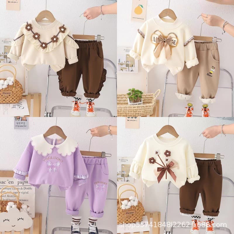 Baby Girls' Fall/Winter Fleece Hoodie Set 2025 New Fashionable Toddler Kids Two-Piece Trendy Outfit