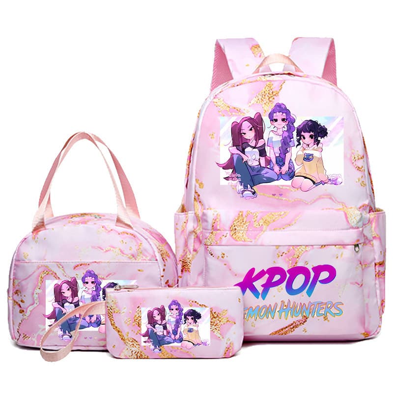 Popular Export Demon Hunter Backpack Kpop Anime Fashion Student School Bag Lunch Bag Pencil Case Set