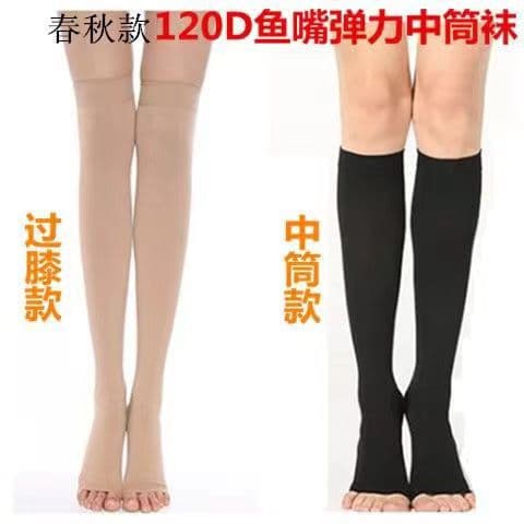 Women's spring and autumn style medium-thick open-toe mid-calf socks, peep-toe calf socks, sun-protective skin-toned over-the-knee socks, anti-snag stockings