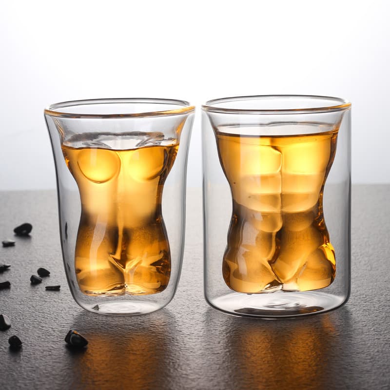 Viral macho man/beauty double-layer cup high borosilicate heat-resistant boil wine glass home/office creative coffee cup