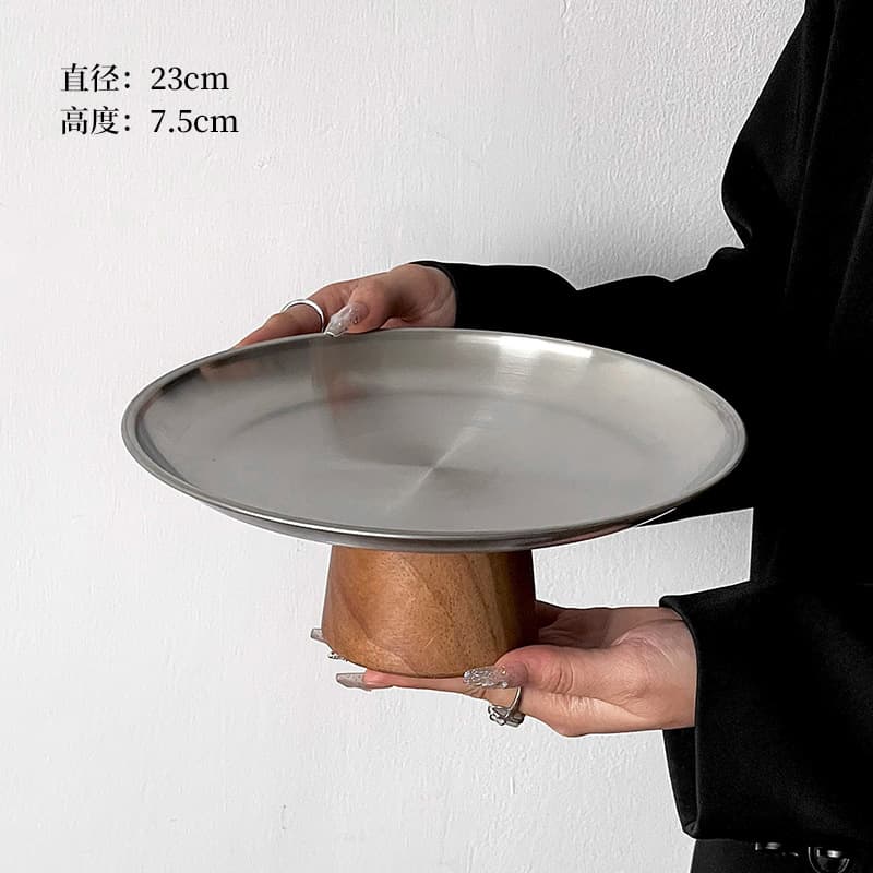 Black Tall Pedestal Tea Snack Tray Coffee Table Snack Display Plate Premium Stainless Steel Fruit Tray Dessert Candy Dish