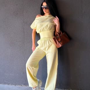 Trendy Casual European and American Style One-Shoulder Off-Shoulder Two-Way Wear Slimming Fitted Short Sleeve Loose Pants Two-Piece Set for Women