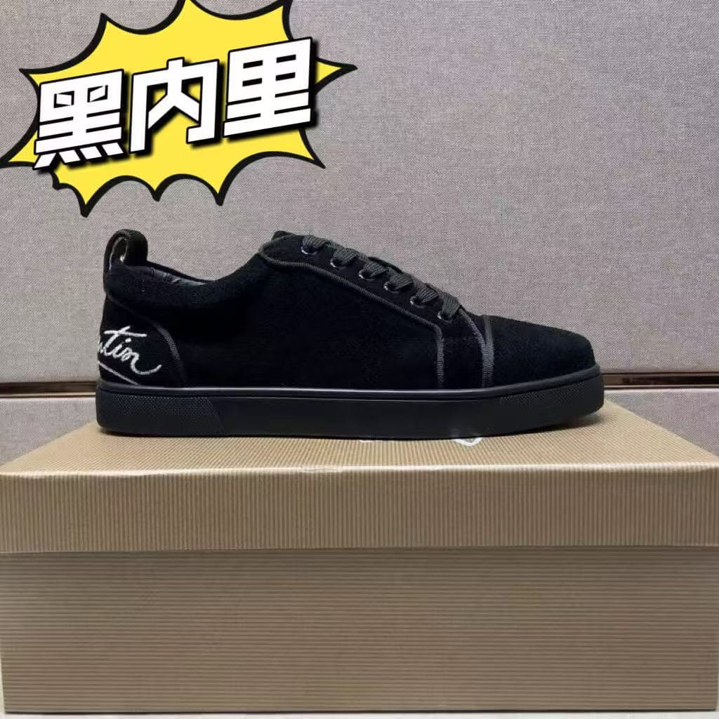 Cross-Border Trade Embroidered Shoes: Red Sole Couples Low-Top Studded Embroidery CL Flat Men's Leather Shoes Red Sole Wholesale